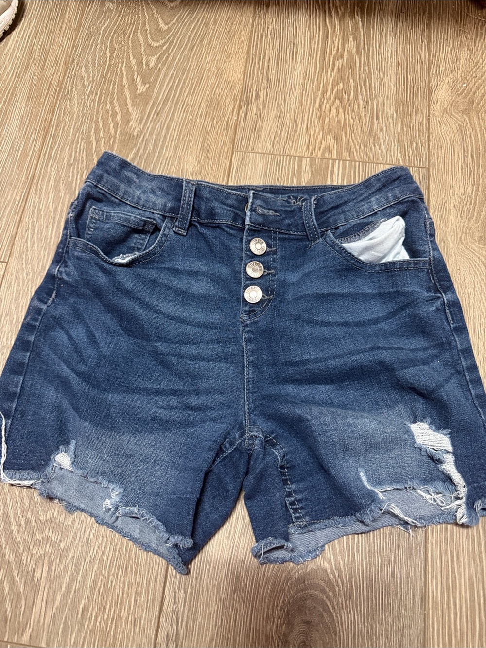 Justice Dark Blue Distressed Denim Button-Front Shorts